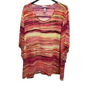 Catherines Tunic Top Womens 4X 30/32W Scoop Neck Multicolor Boho Resort-Wear